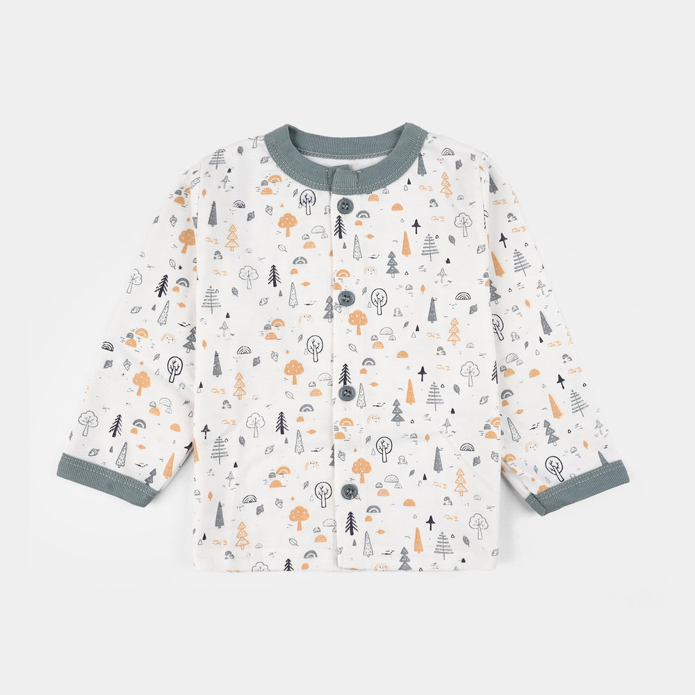 Infant Front Open Suit (Tree Faded Denim) - White/Green
