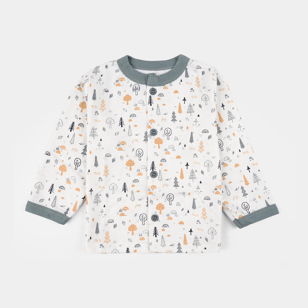 Infant Front Open Suit (Tree Faded Denim) - White/Green