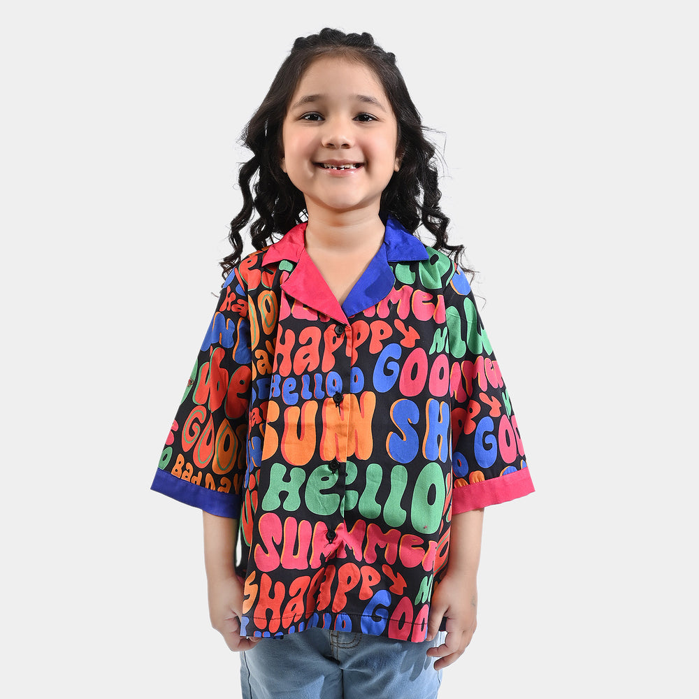 Girls Cotton Poplin Casual Top Alphabets-Multi