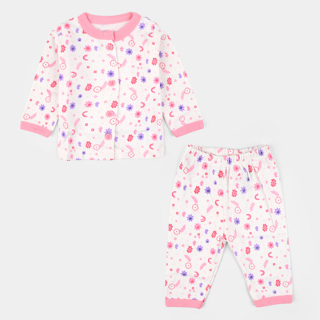 Infant Front Open Suit (Flower) - White/Pink