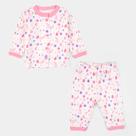 Infant Front Open Suit (Flower) - White/Pink
