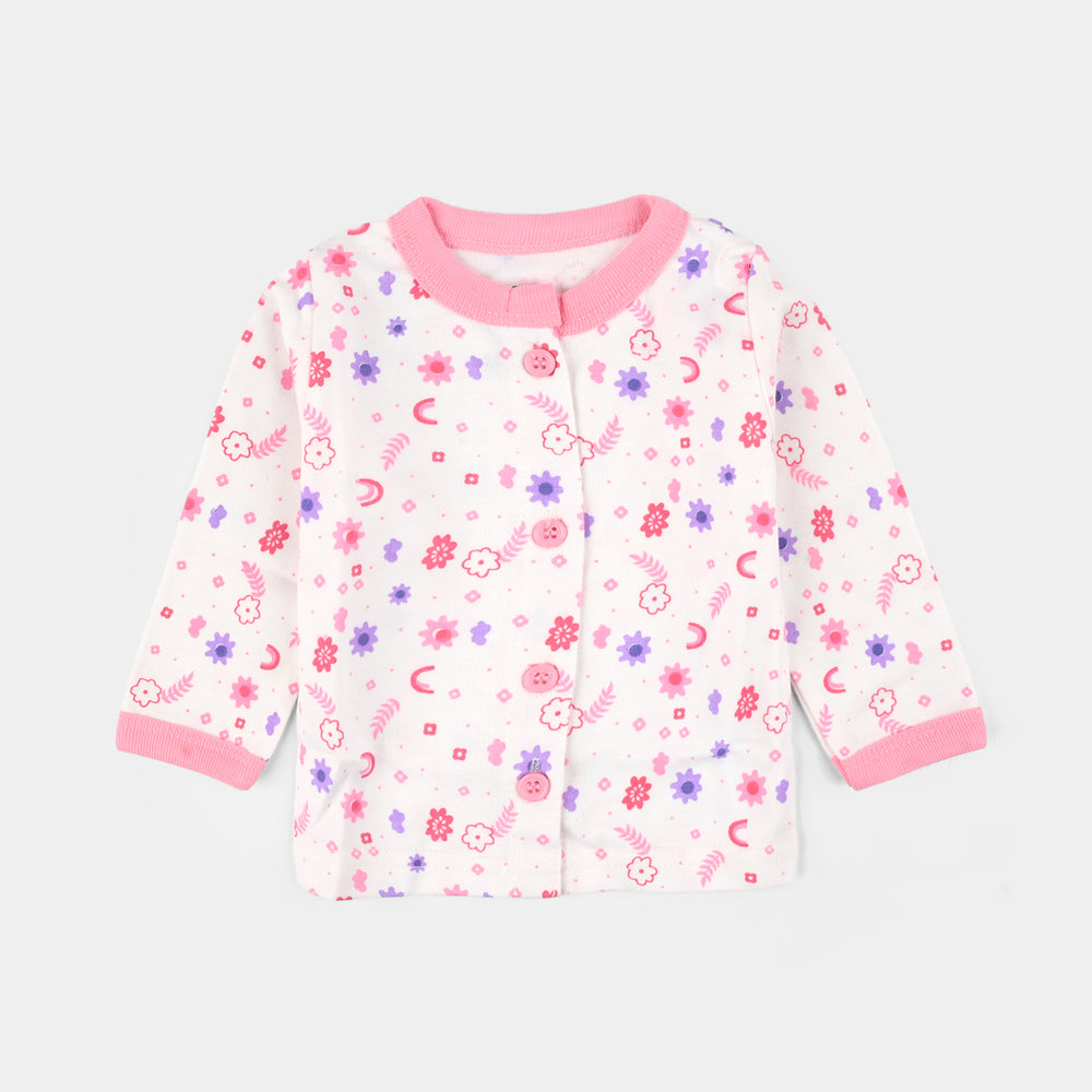 Infant Front Open Suit (Flower) - White/Pink