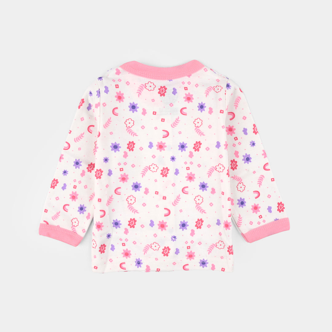 Infant Front Open Suit (Flower) - White/Pink