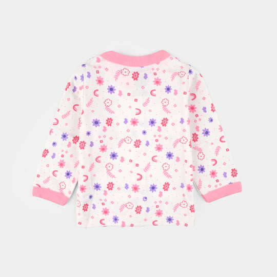 Infant Front Open Suit (Flower) - White/Pink