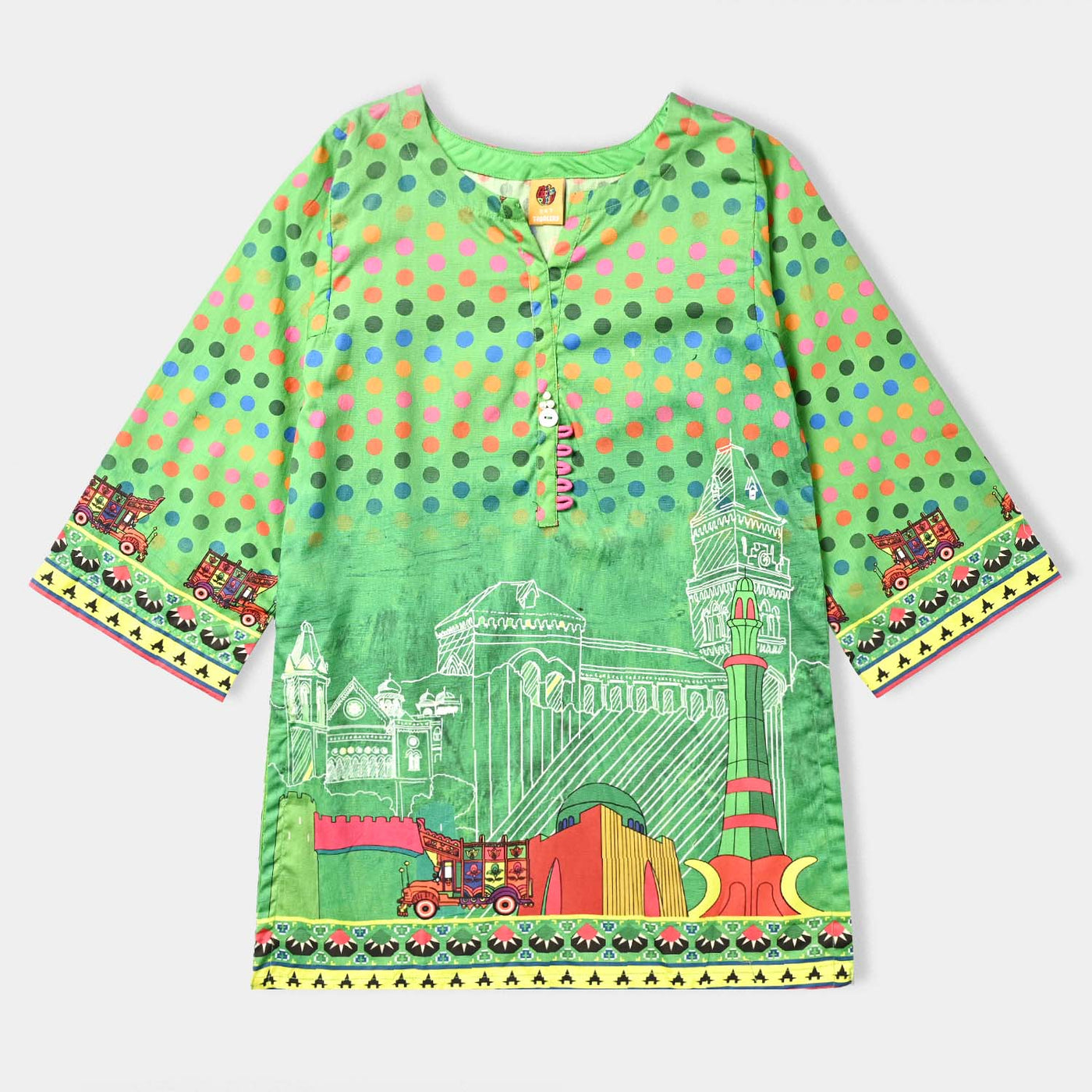 Girls Cotton Poplin IND Kurti Dhnak-Green