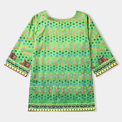 Girls Cotton Poplin IND Kurti Dhnak-Green