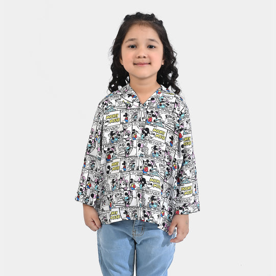 Girls Viscose Casual Top Printed -White