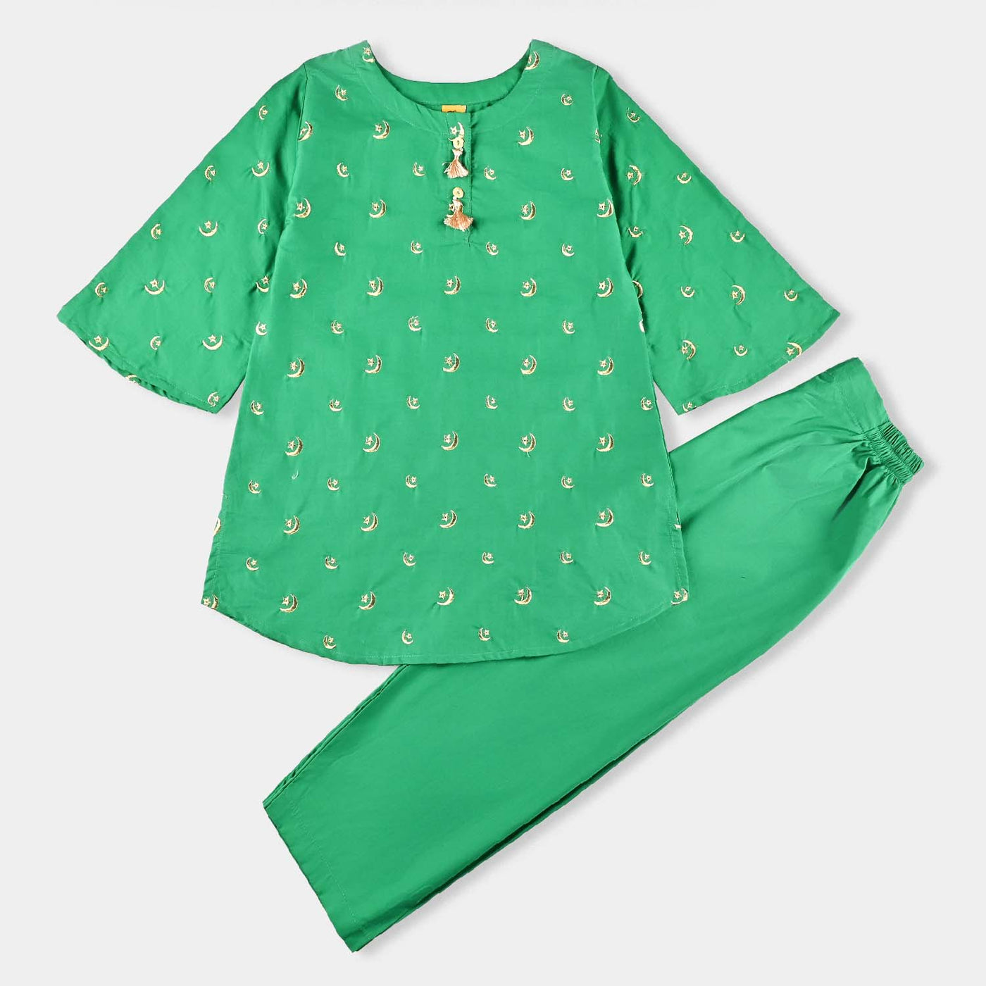 Girls Cotton Poplin IND 2 Pcs Chand Sitara-Green