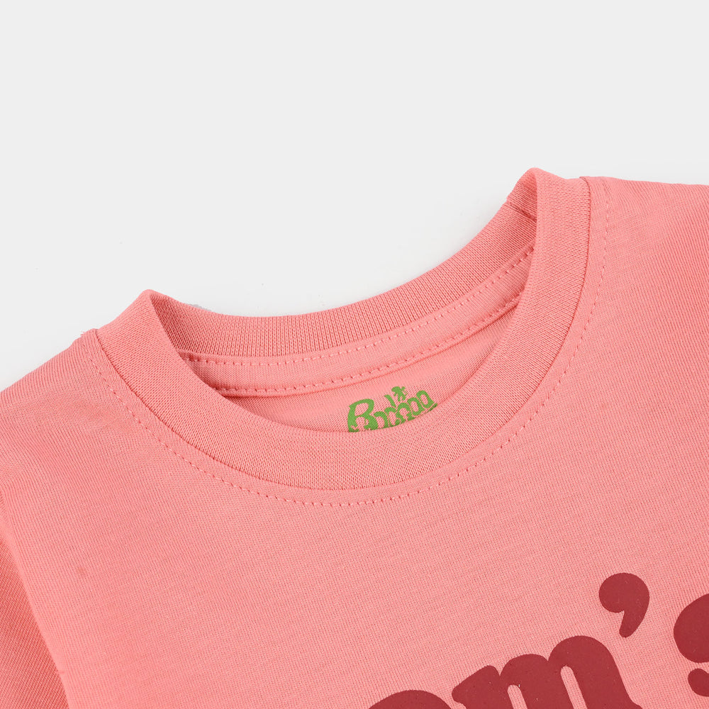 Infant Girls Jersey/Terry T-Shirt (Moms Fav Girl) - Peach