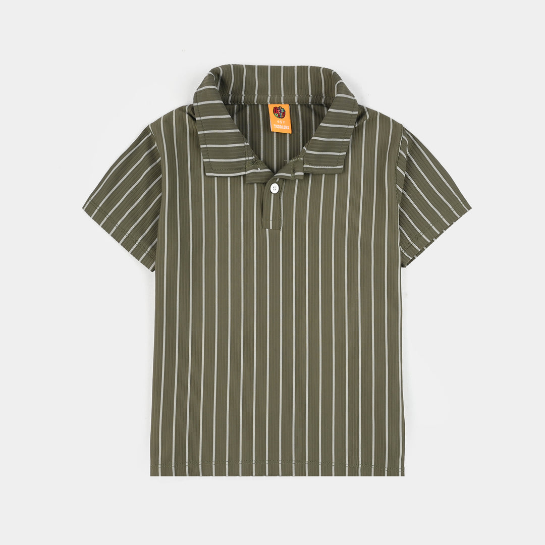 Boys Polyester yarn dyed Polo Plain - Olive Green