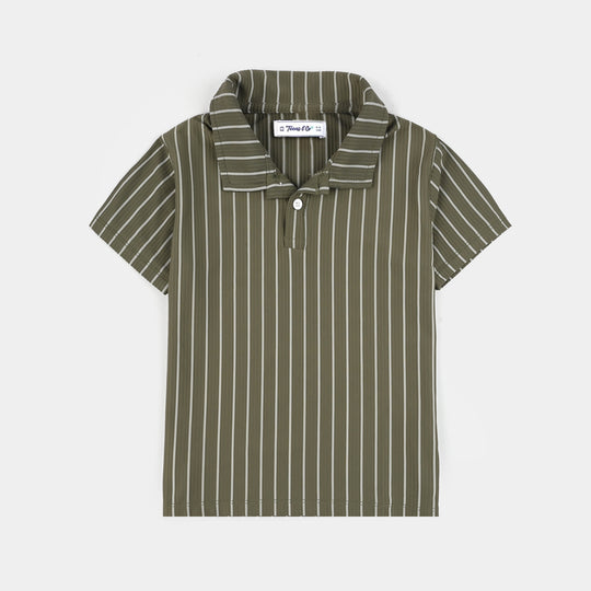 Teens Boys Polyester yarn dyed Polo Plain - Olive Green