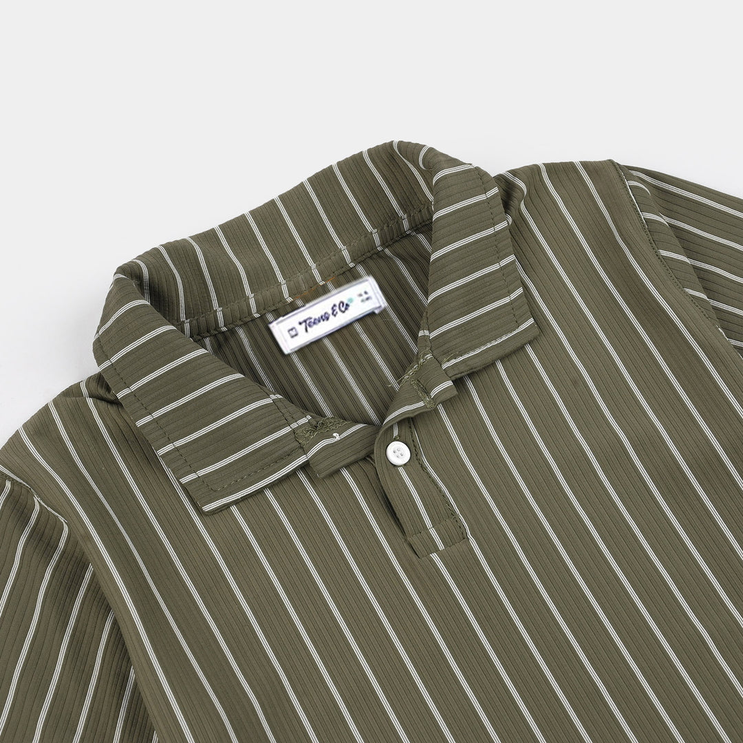 Teens Boys Polyester yarn dyed Polo Plain - Olive Green