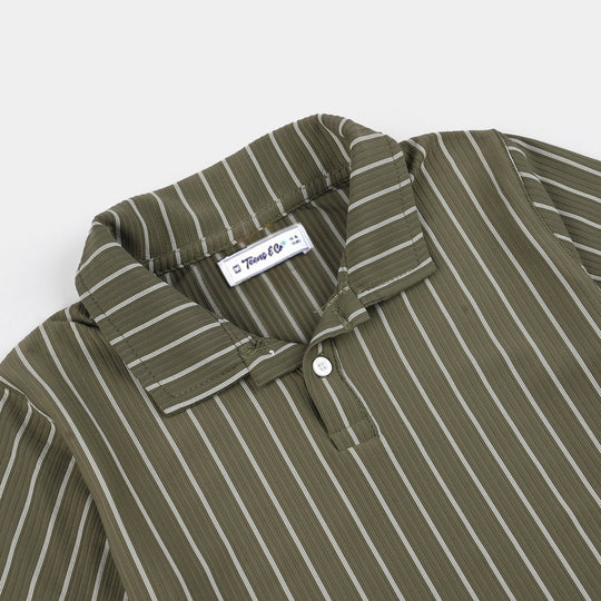 Teens Boys Polyester yarn dyed Polo Plain - Olive Green