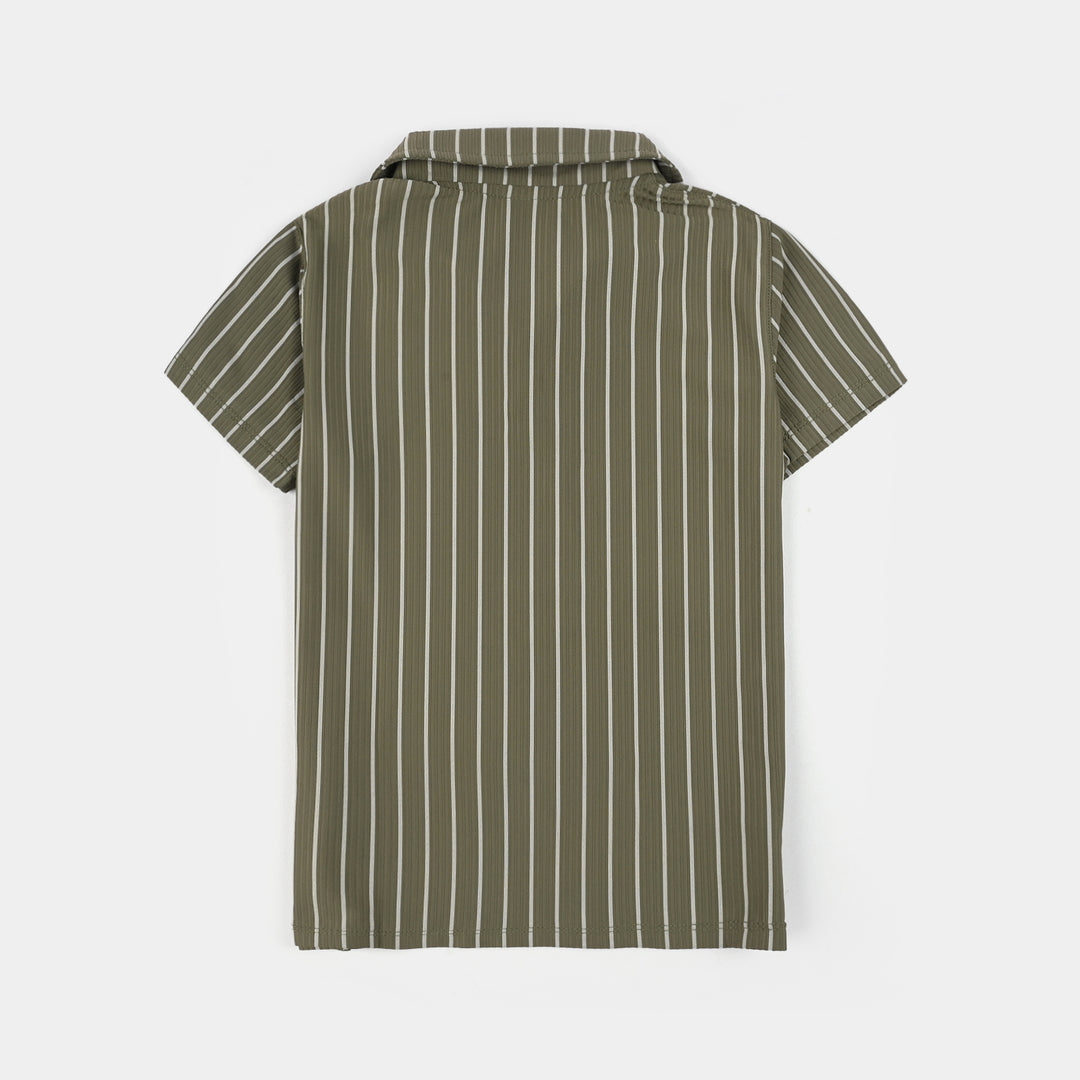 Teens Boys Polyester yarn dyed Polo Plain - Olive Green