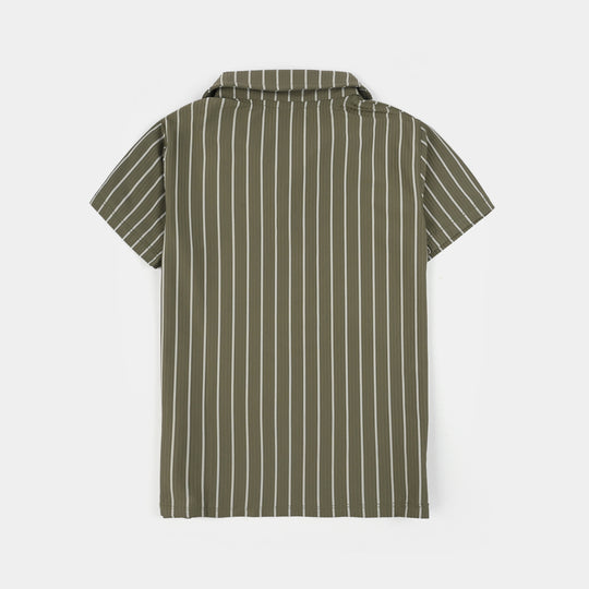 Teens Boys Polyester yarn dyed Polo Plain - Olive Green