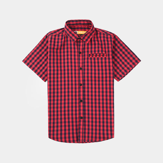 Boys Yarn Dyed Casual Shirt H/S-Red.Check