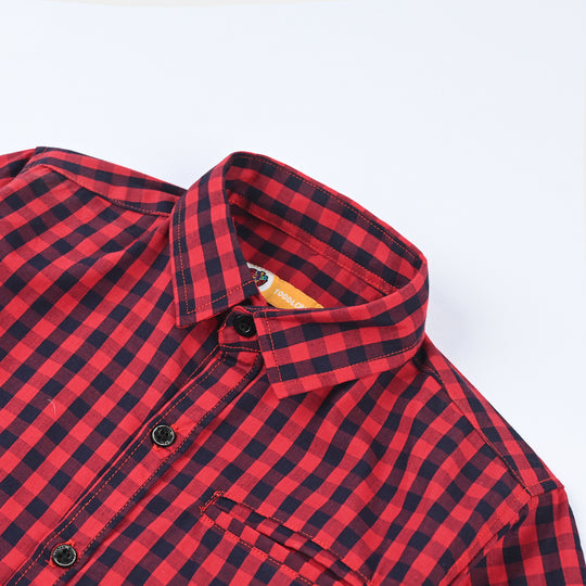 Boys Yarn Dyed Casual Shirt H/S-Red.Check