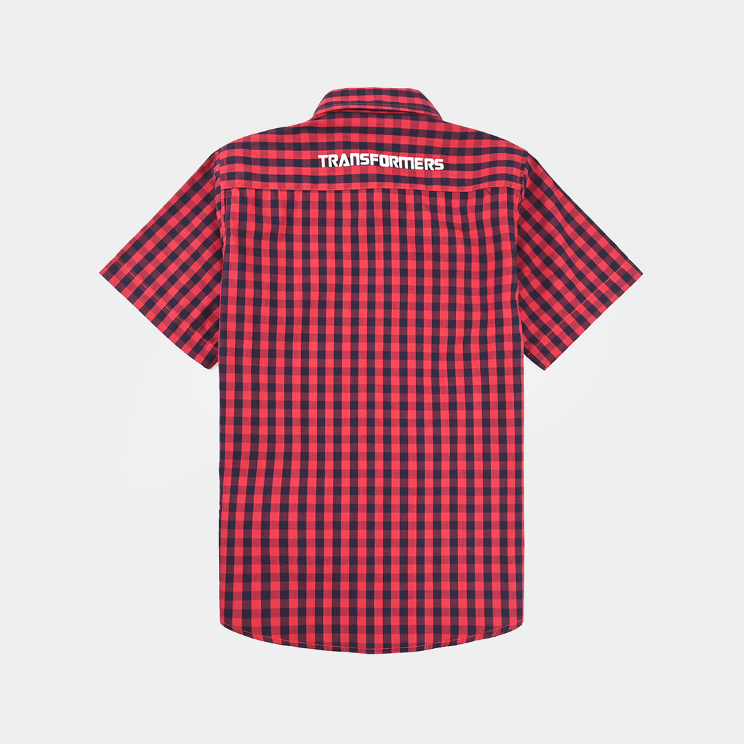 Boys Yarn Dyed Casual Shirt H/S-Red.Check