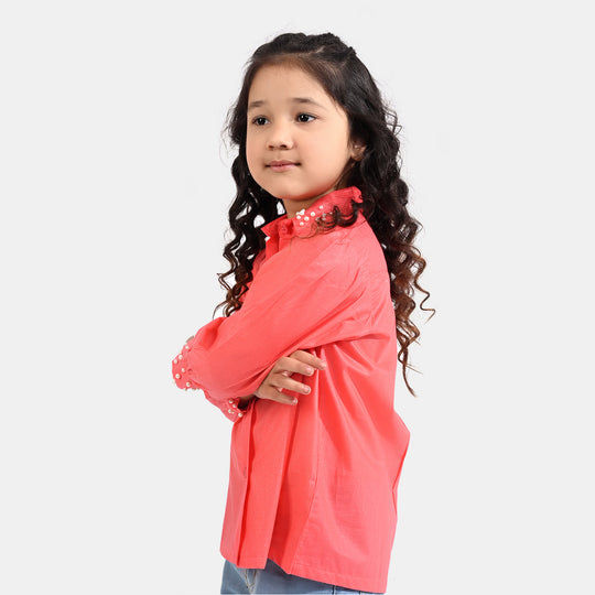 Girls Cotton Casual Top Pearls-Coral