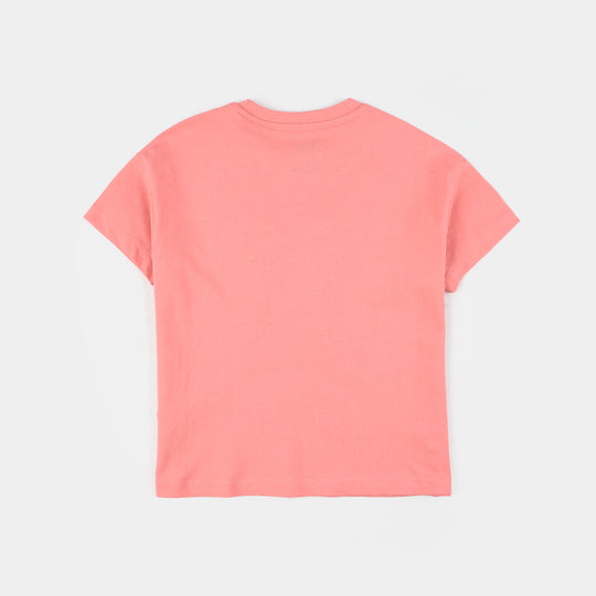 Girls Jersey/Terry T-Shirt (Pearls Bow) - Peach