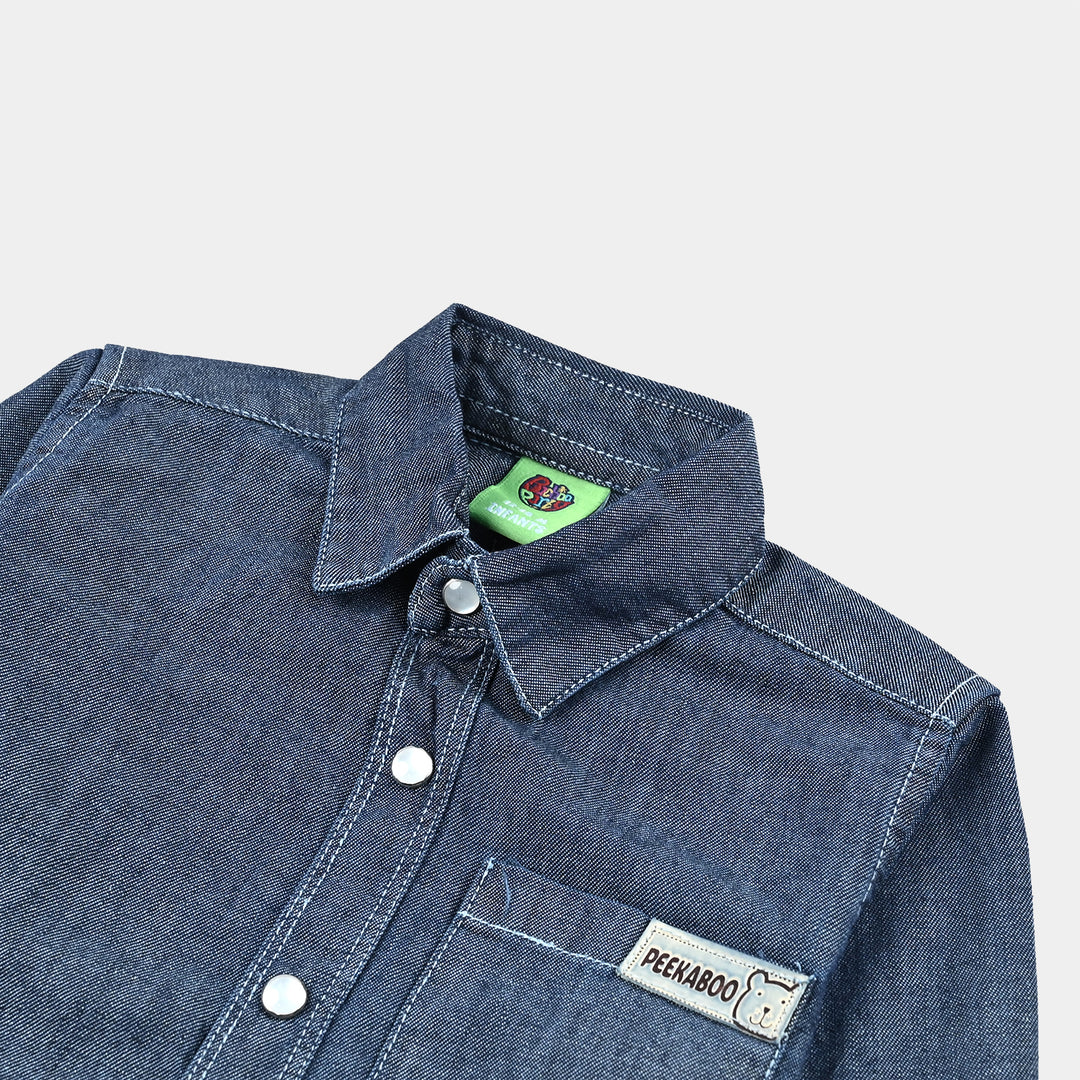 Infant Boys Denim rigid Shirt F/S Peekaboo-Mid Blue