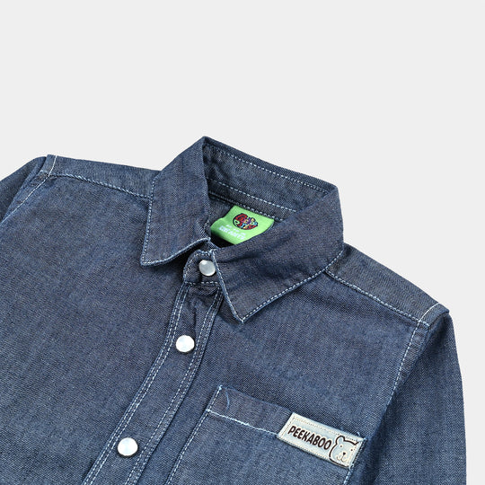 Infant Boys Denim rigid Shirt F/S Peekaboo-Mid Blue