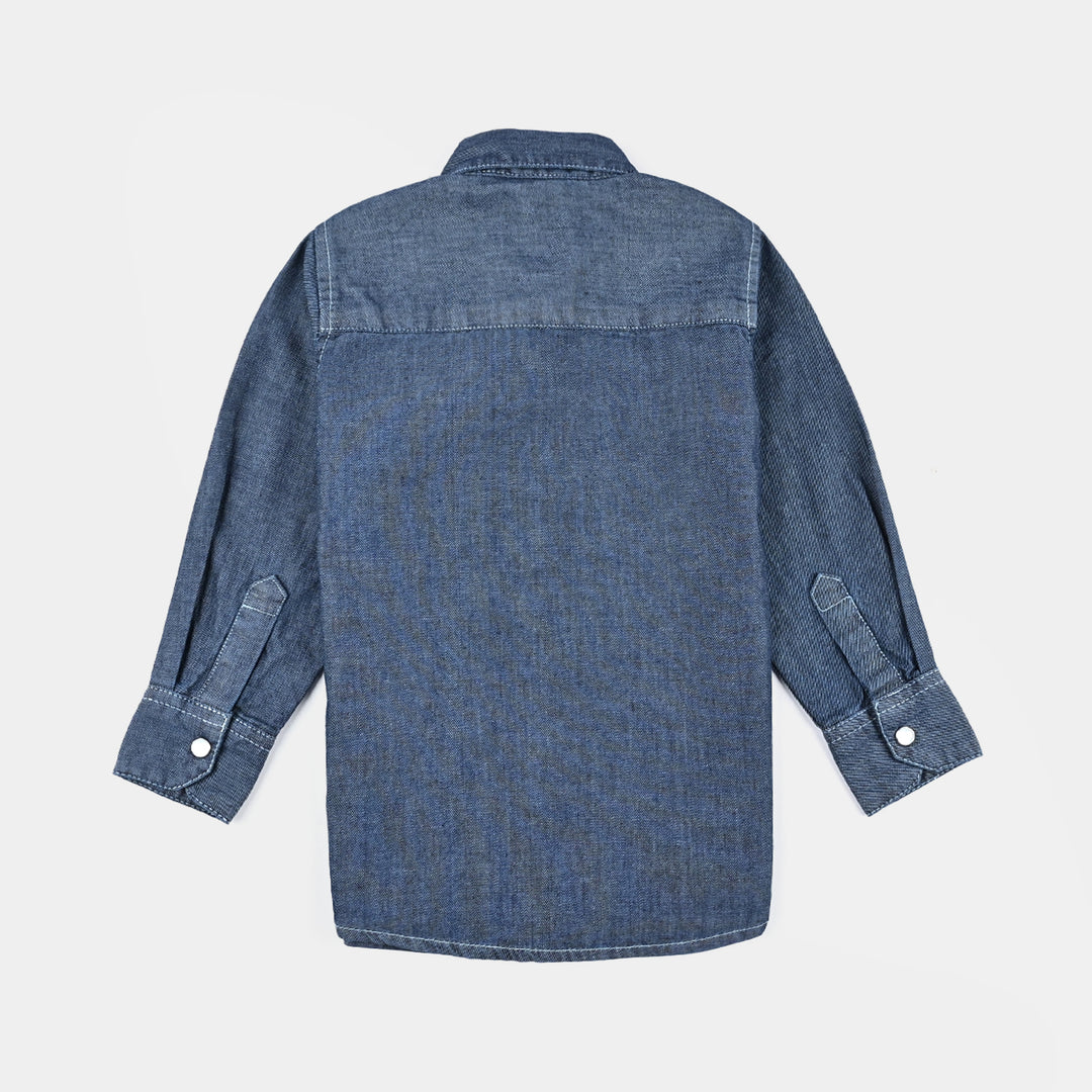 Infant Boys Denim rigid Shirt F/S Peekaboo-Mid Blue