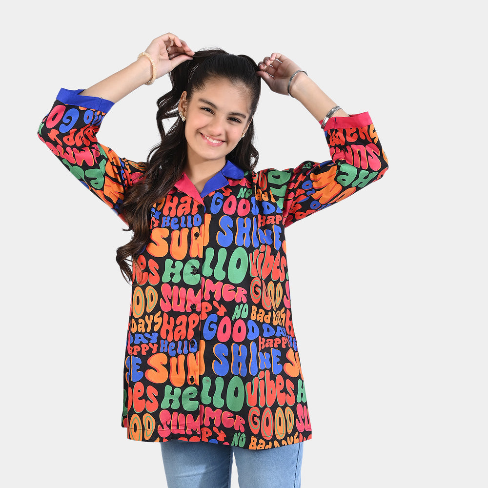 Teens Girls Cotton Poplin Casual Top Alphabets-Multi