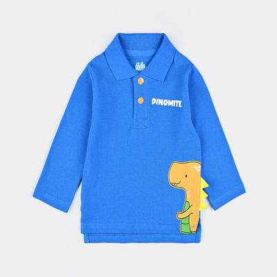 Infant Boys Cotton PK Polo Dinosaur-Blue