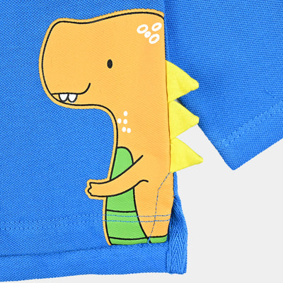 Infant Boys Cotton PK Polo Dinosaur-Blue