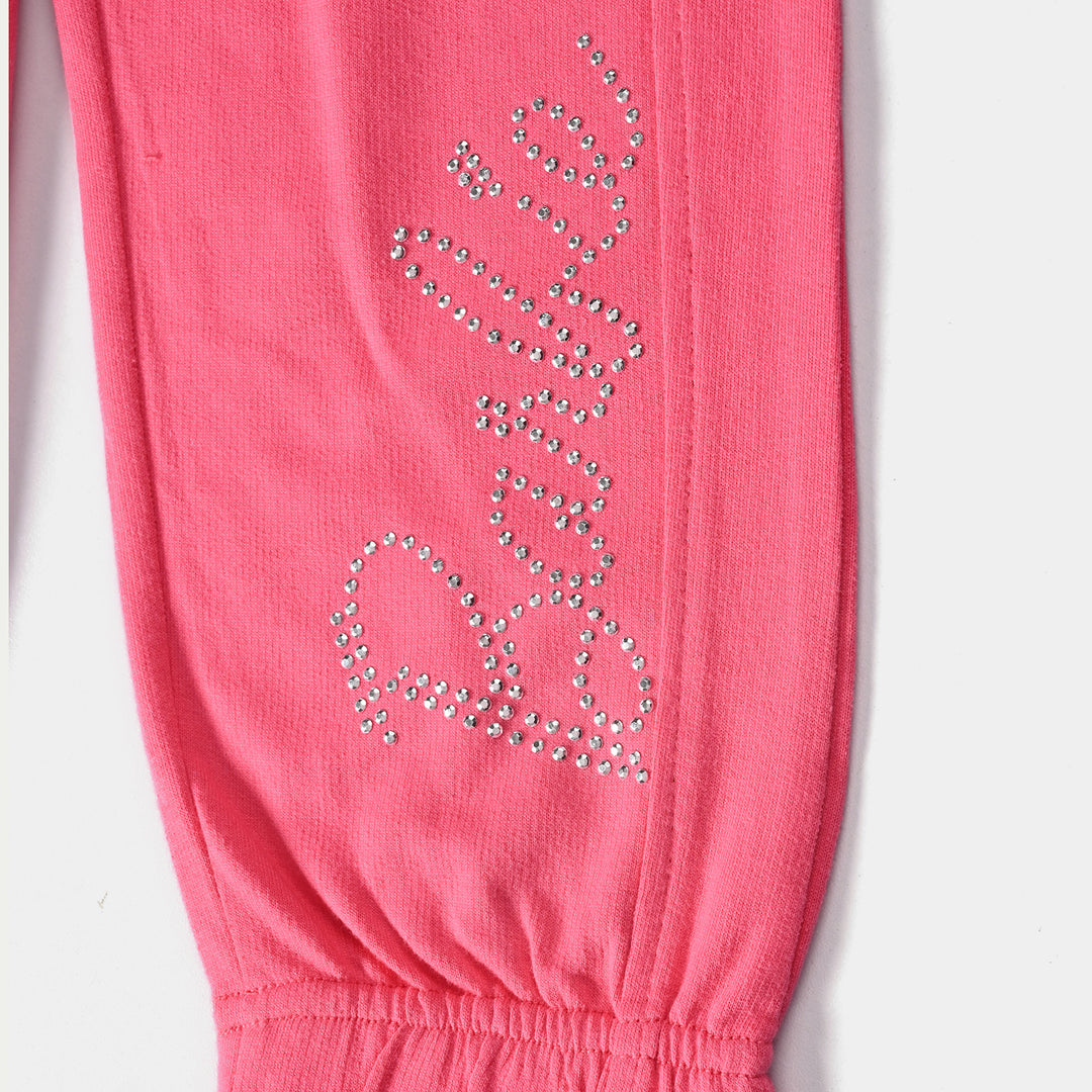 Girls Cotton Terry Jersey Pyjama-Hot Pink