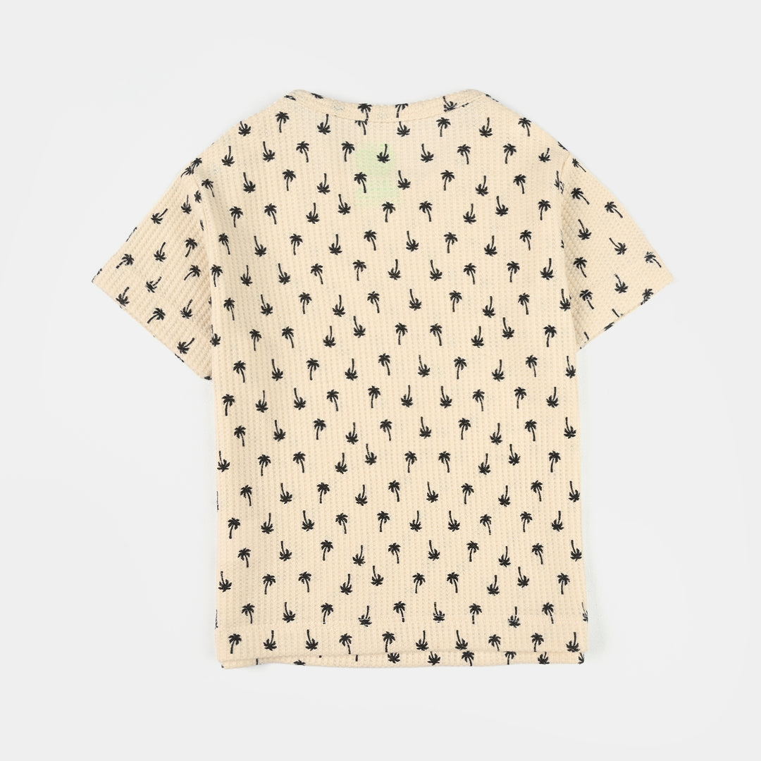 Infant Boys Cotton Interlock Suit (Palm Tree) - Off White
