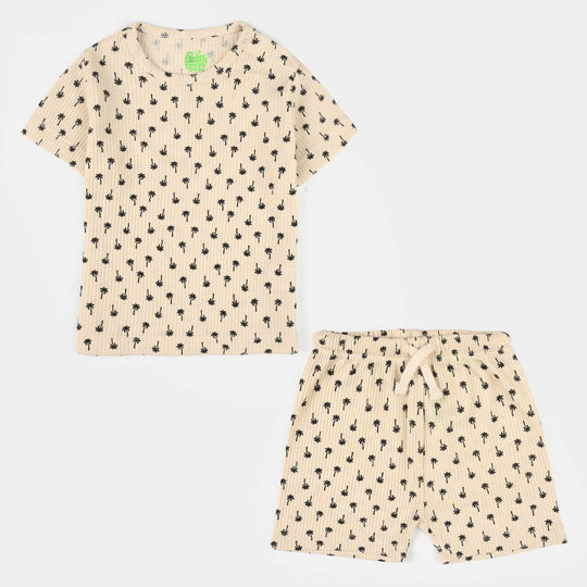 Infant Boys Cotton Interlock Suit (Palm Tree) - Off White