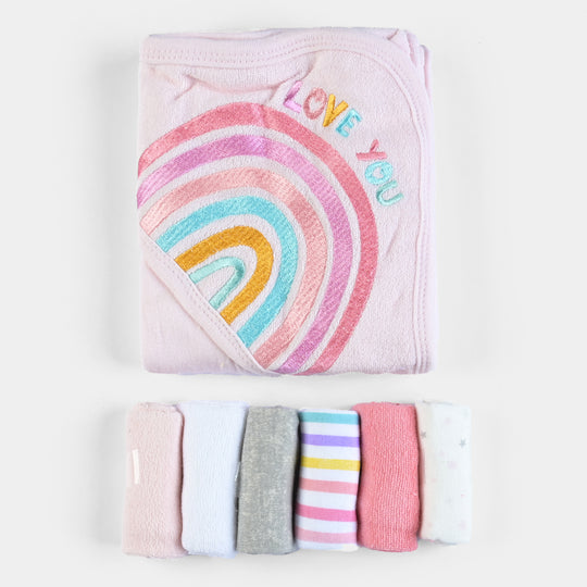 Baby Hooded Bath Towel + 6 PCs Wash Clothes Set