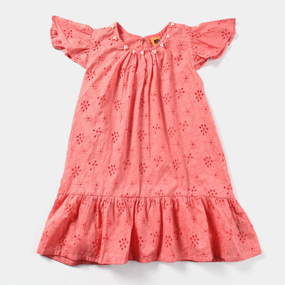 Girls Chiken Kari Casual Frock-Peach