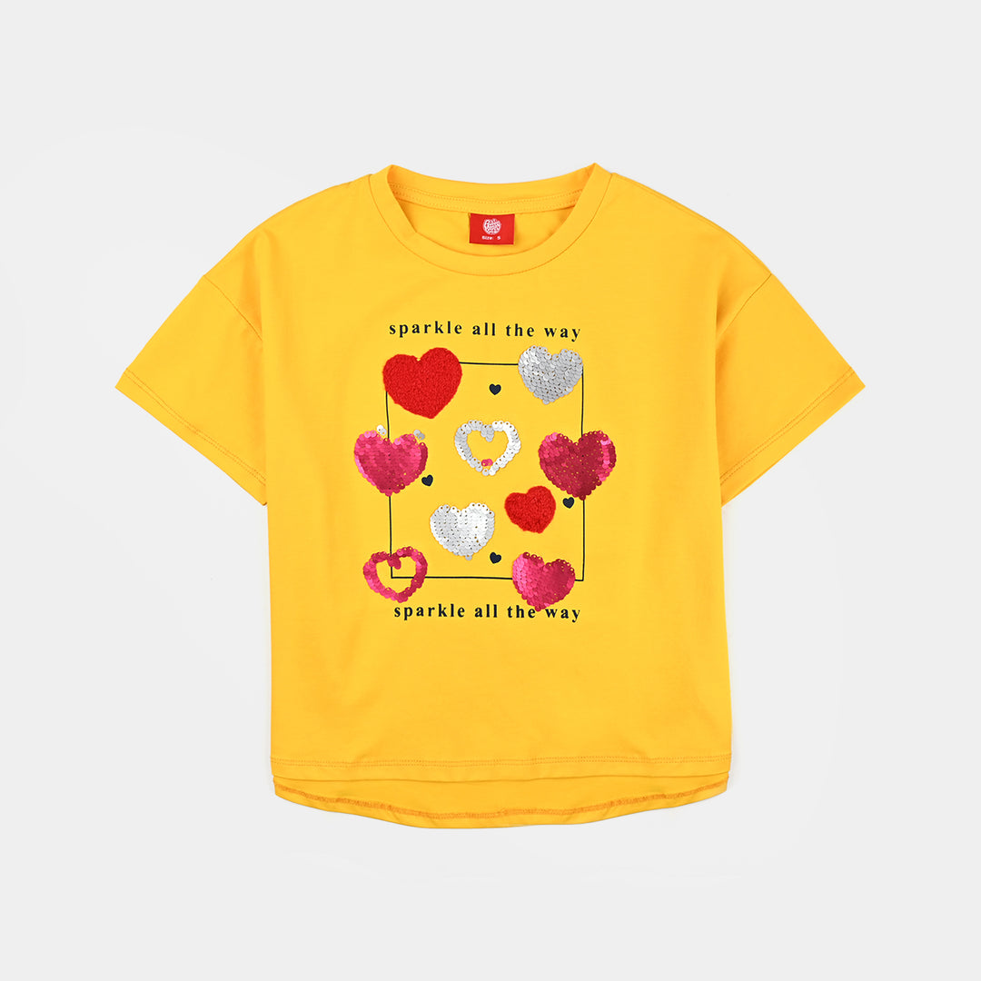 Girls Lycra Jersey T Shirt Sparkle -Yellow