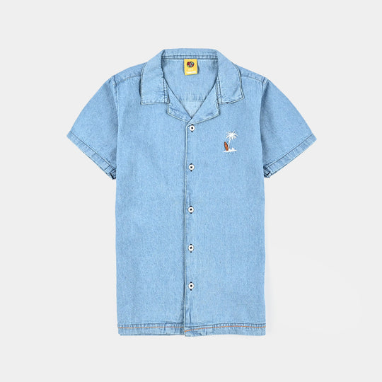 Boys Denim rigid Shirt H/S Surf Club-Mid Blue