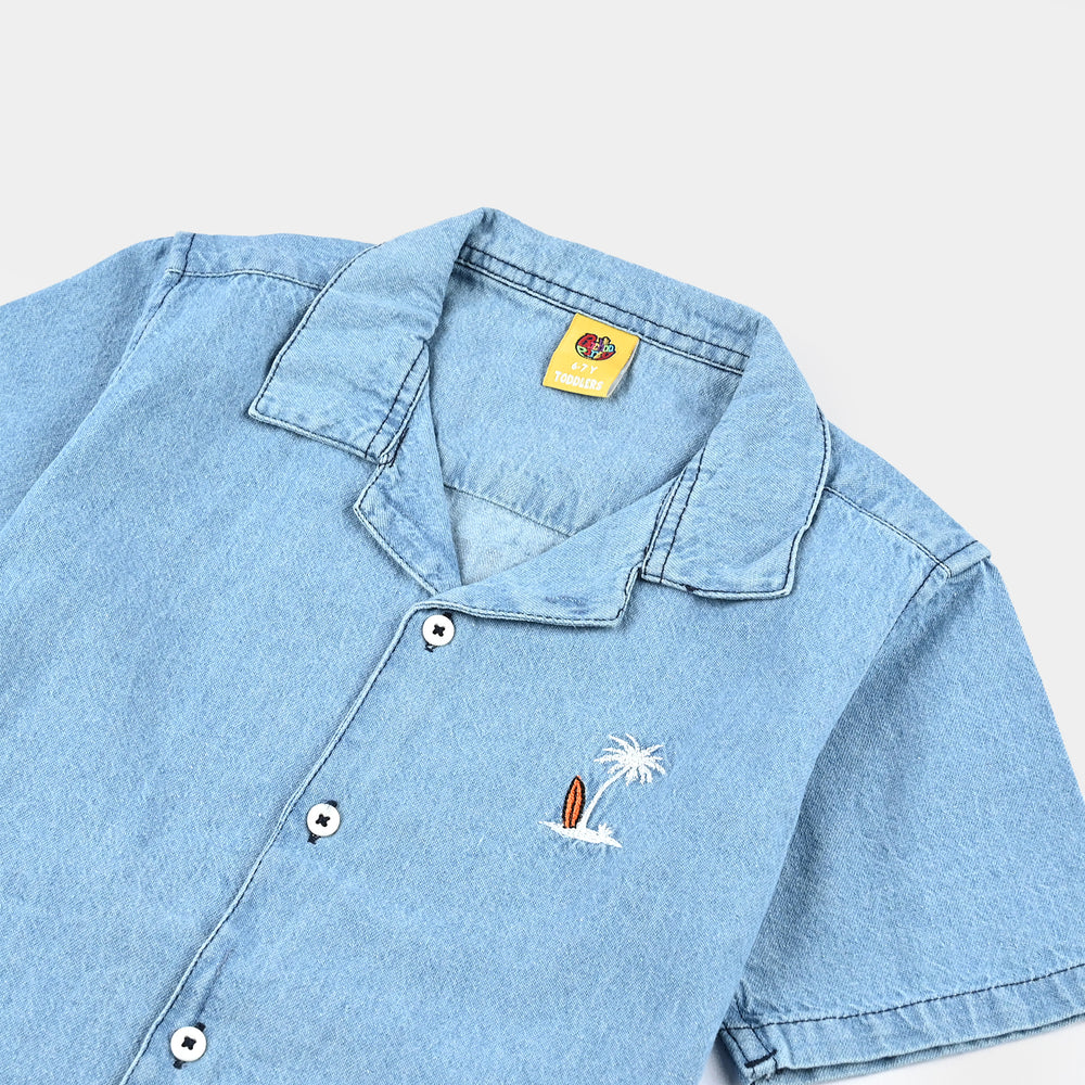 Boys Denim rigid Shirt H/S Surf Club-Mid Blue