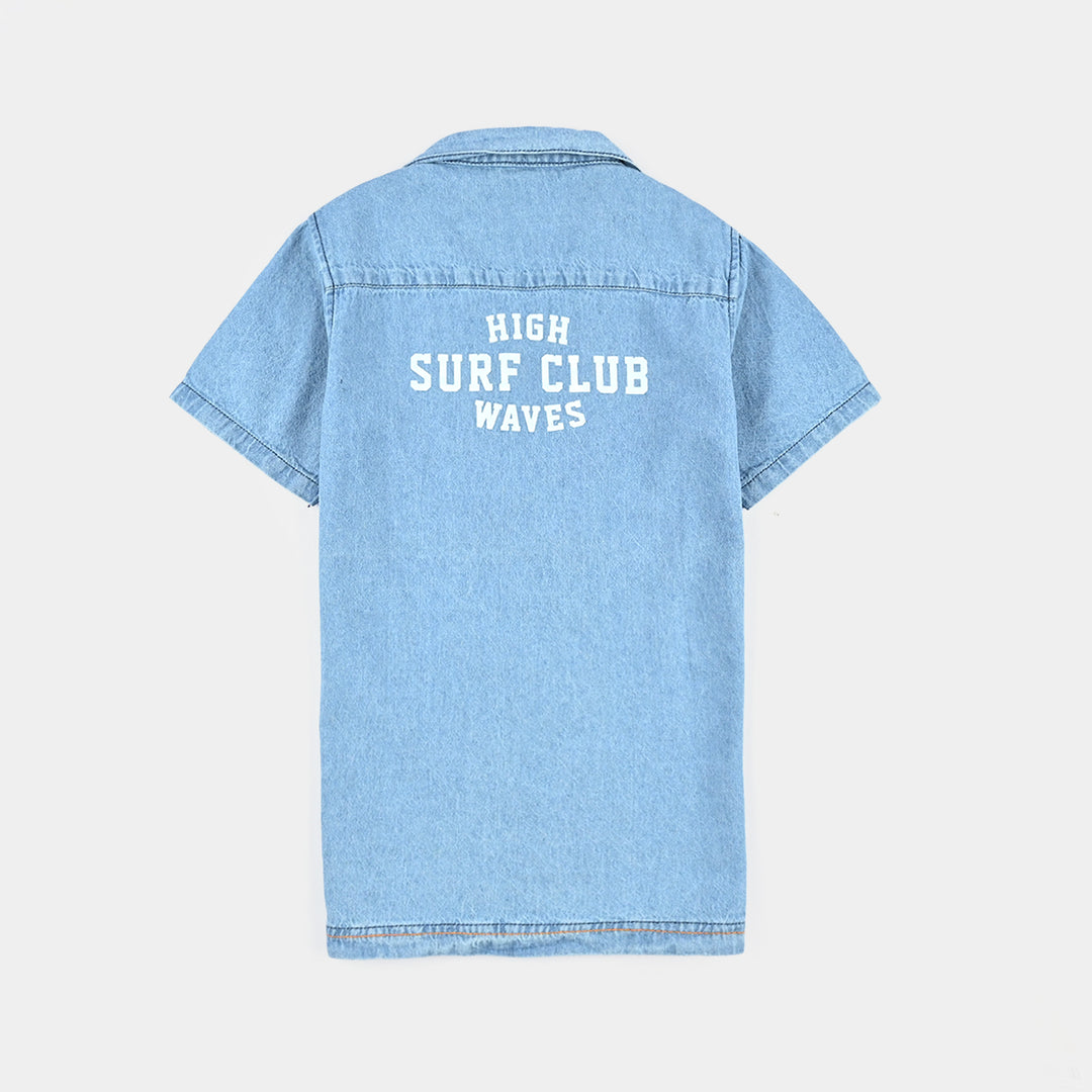 Boys Denim rigid Shirt H/S Surf Club-Mid Blue