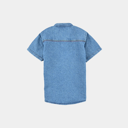 Infant Boys Denim rigid Shirt H/S Animal-Mid Blue