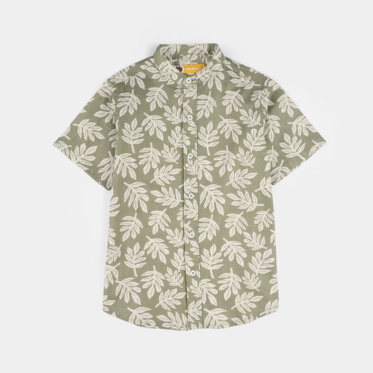 Boys Cotton Slub Shirt (Tropical Leaf) - Green