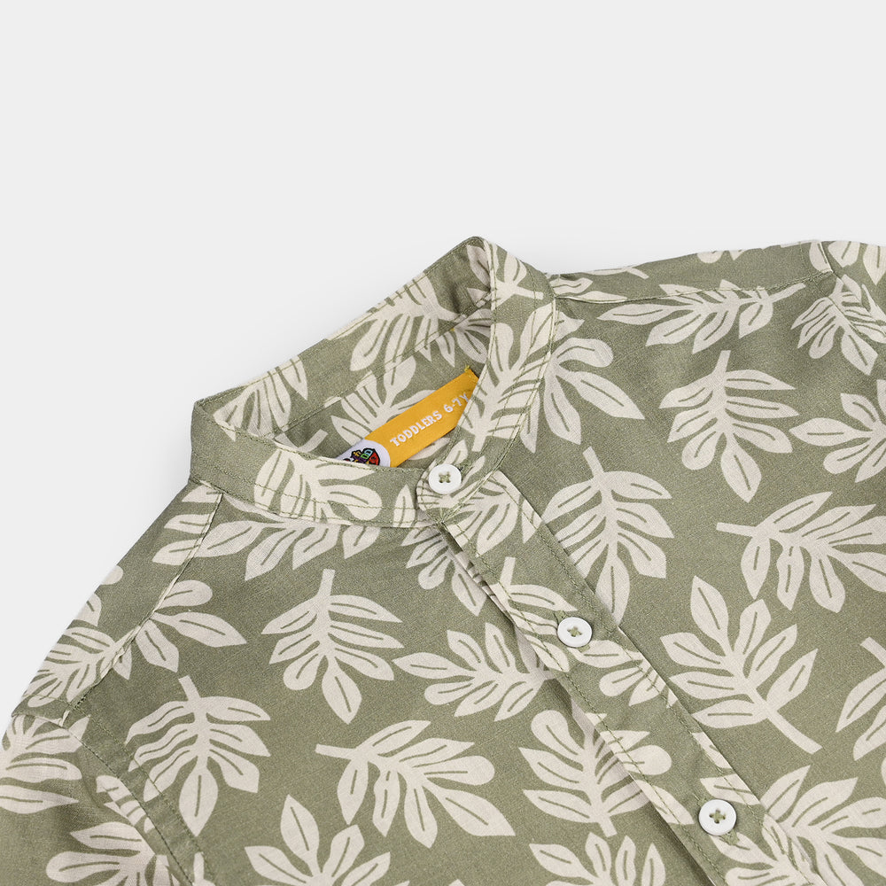 Boys Cotton Slub Shirt (Tropical Leaf) - Green