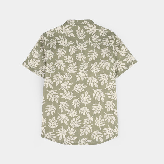 Boys Cotton Slub Shirt (Tropical Leaf) - Green