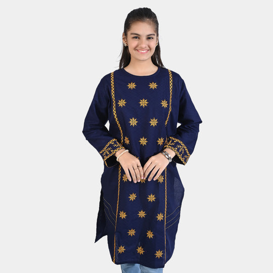 Teens Girls Dobby EMB Kurti Meerub-Navy Blue