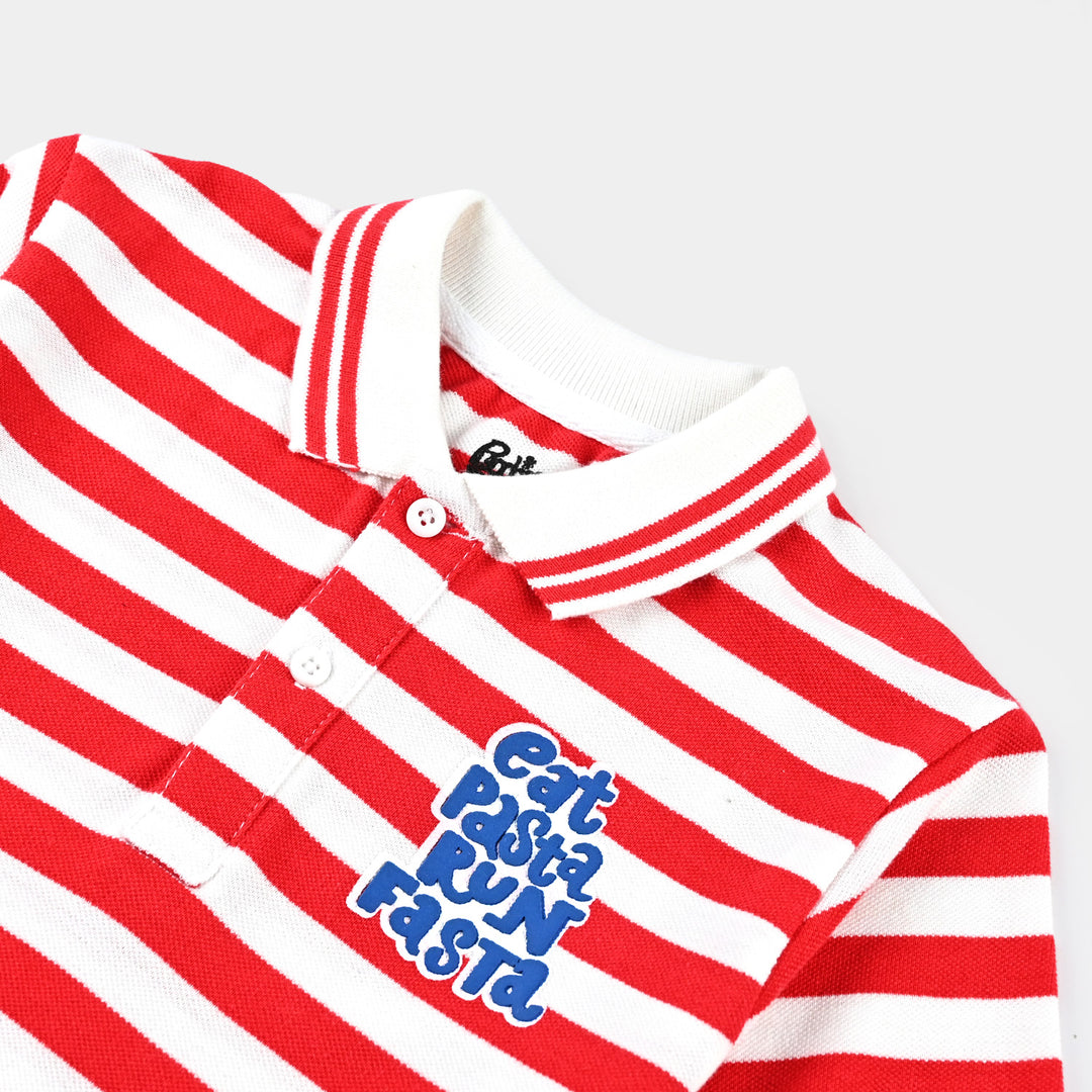 Boys Jumbo Pique Polo Eat Pasta-Striper