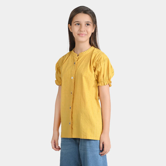 Girls Poly Cotton Casual Top Sea Shell-Mustard