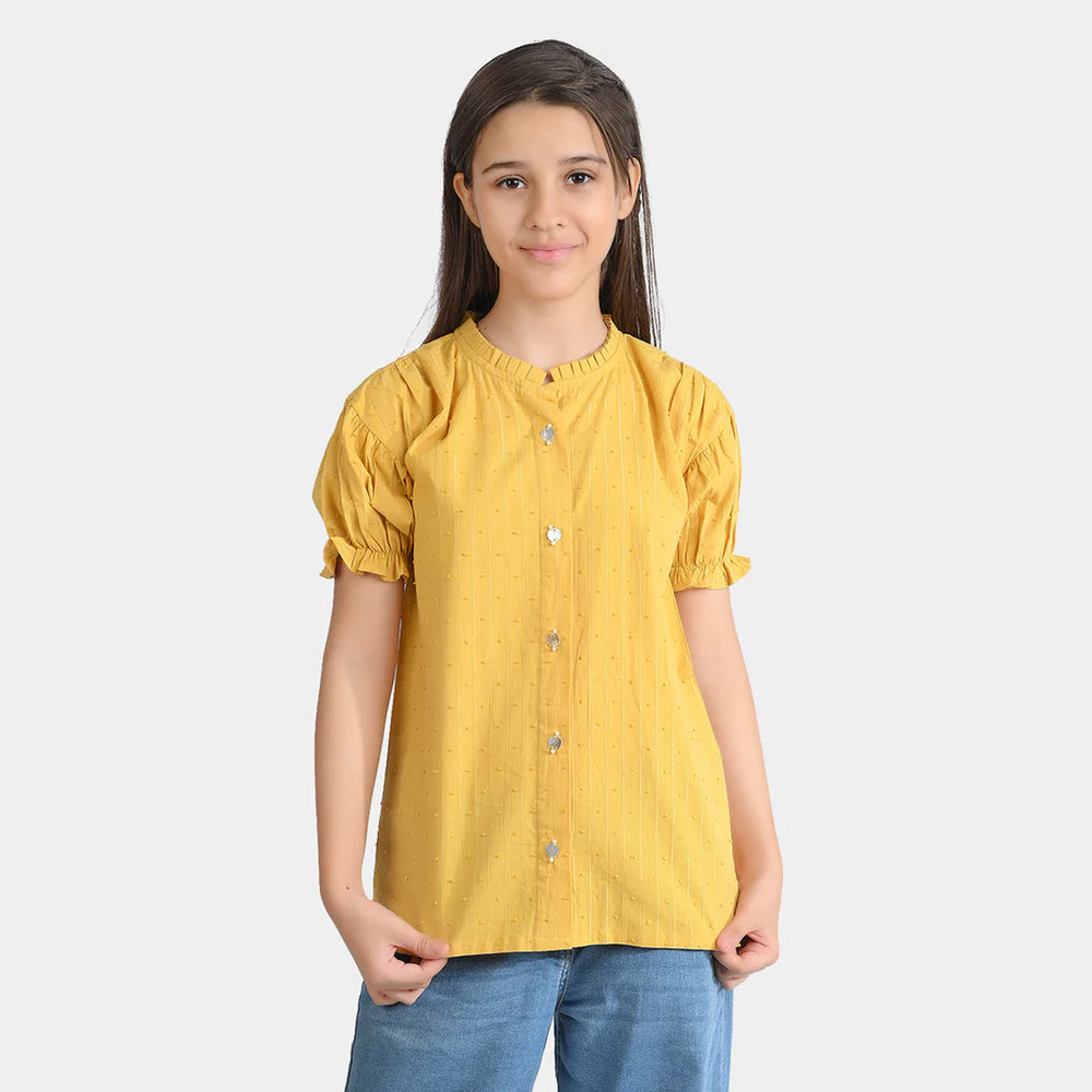 Girls Poly Cotton Casual Top Sea Shell-Mustard