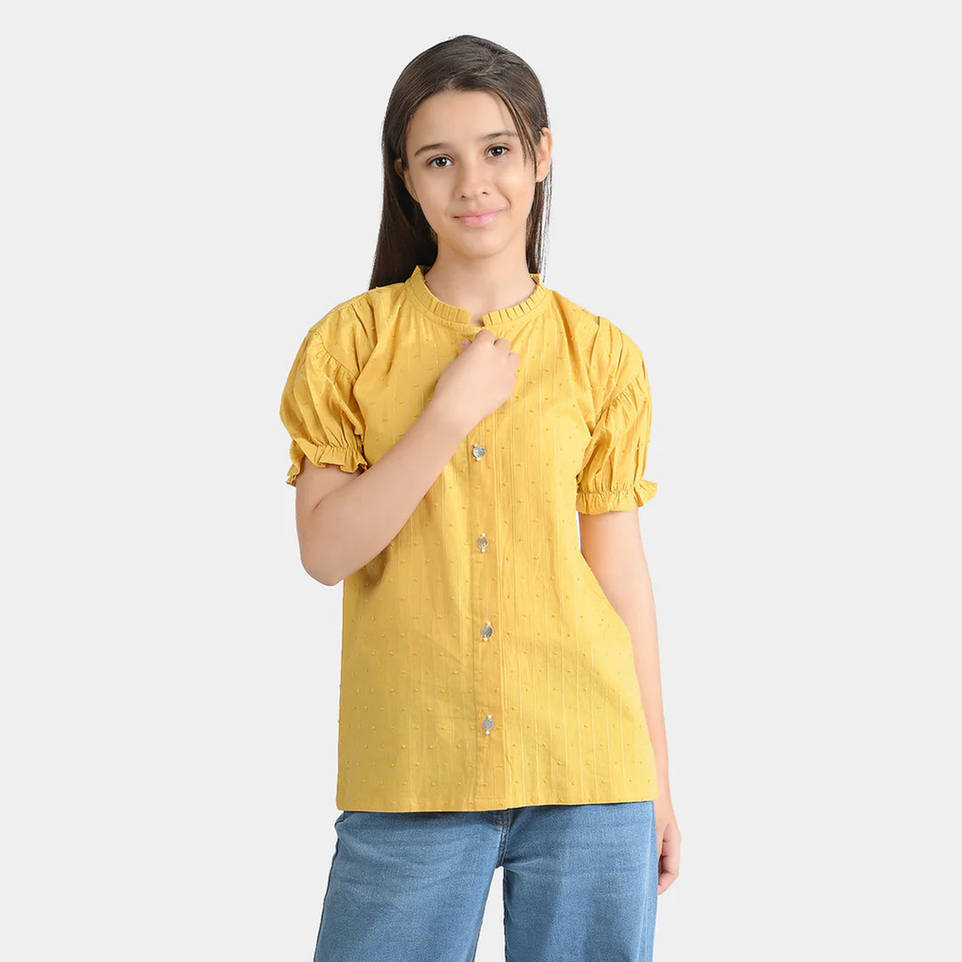 Girls Poly Cotton Casual Top Sea Shell-Mustard