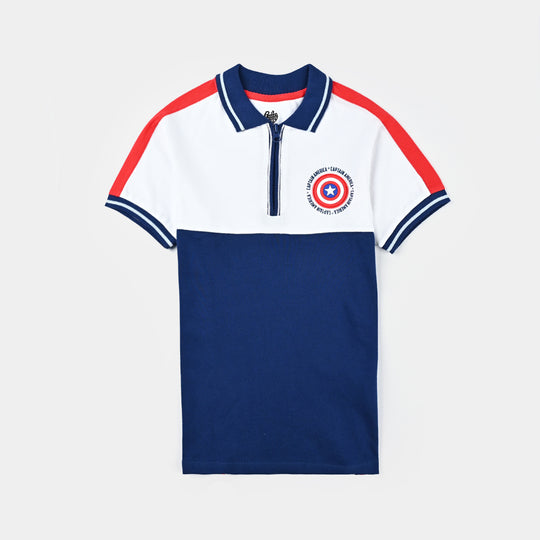 Boys Pique Polo-Navy/White