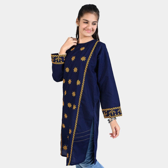 Teens Girls Dobby EMB Kurti Meerub-Navy Blue